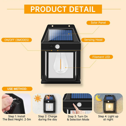 Solar Motion Sensor Wall Lamp with 600 Lumen Output and IP65 Weather Protection