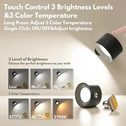 Adhesive Wall Lamp with 360° Rotation and Adjustable Color Temperature