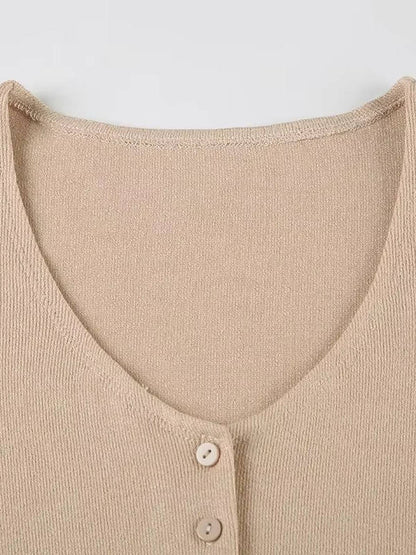 Women's Ribbed Knit Mini Dress with V Neckline and Button Front, A Line Flare