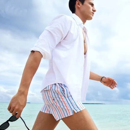 Men's Swim Shorts with Striped Pattern and Mesh Liner 3 Pockets
