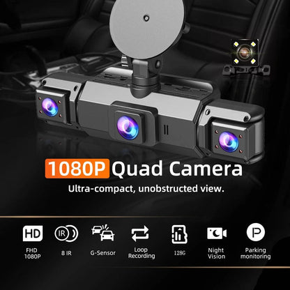 Four Camera Dash Cam with Infrared Night Vision and App Control