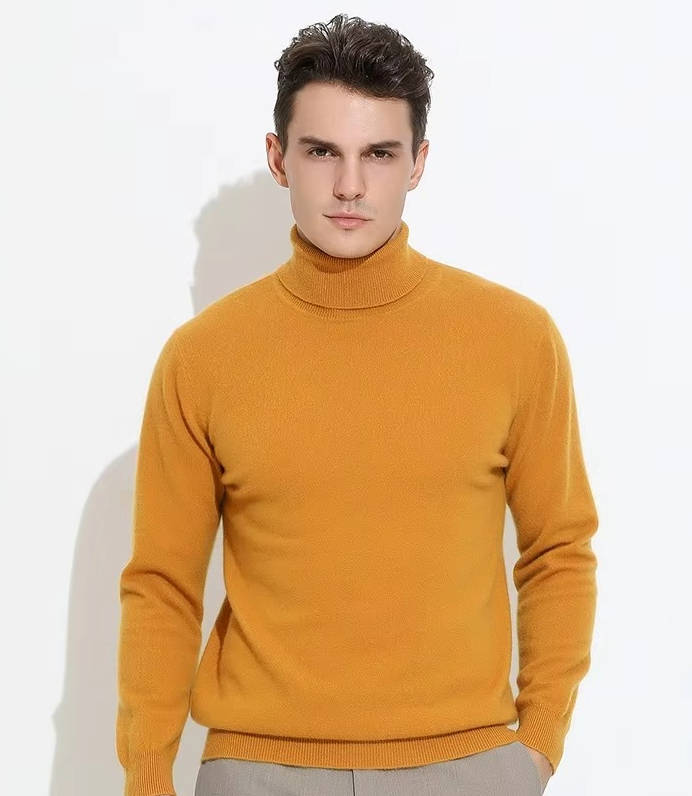 Cashmere Turtleneck Sweater For Men, Classic Long-Sleeve Winter Knit