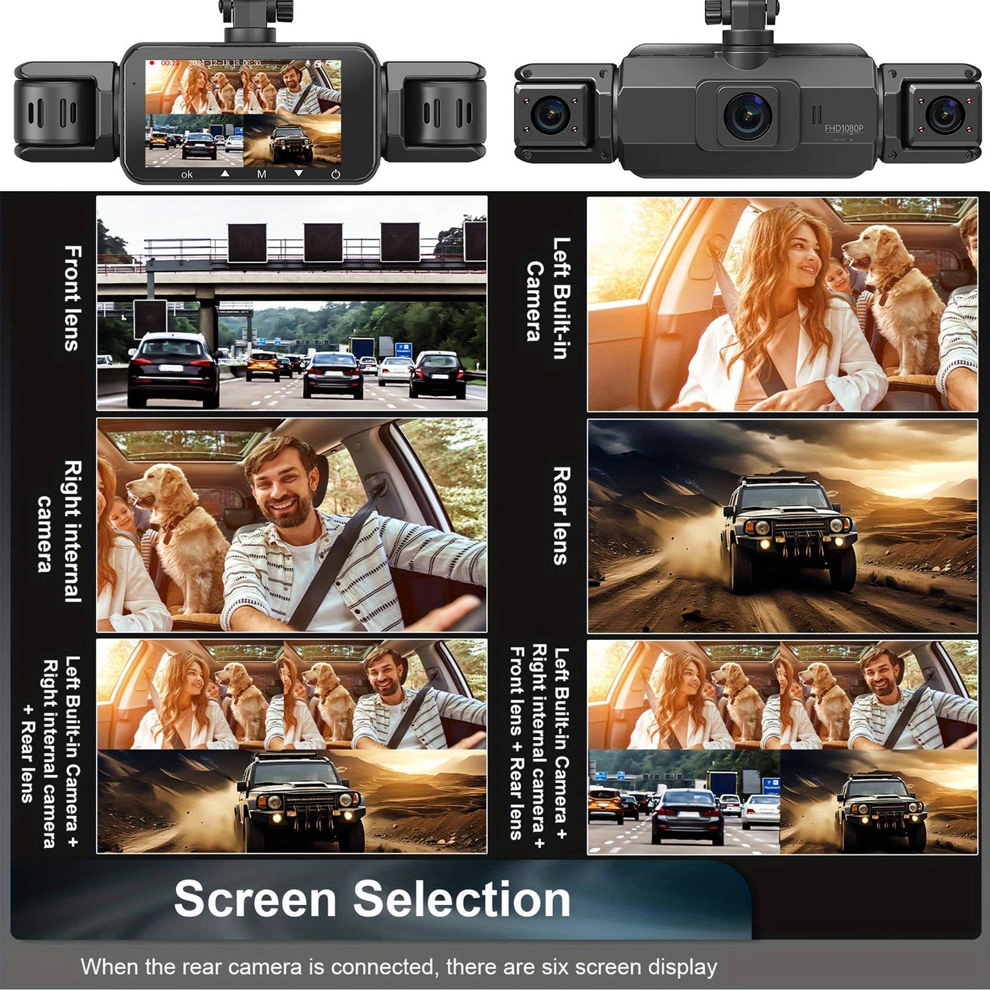 Four Camera Dash Cam with Infrared Night Vision and App Control