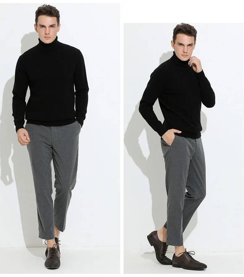 Cashmere Turtleneck Sweater For Men, Classic Long-Sleeve Winter Knit