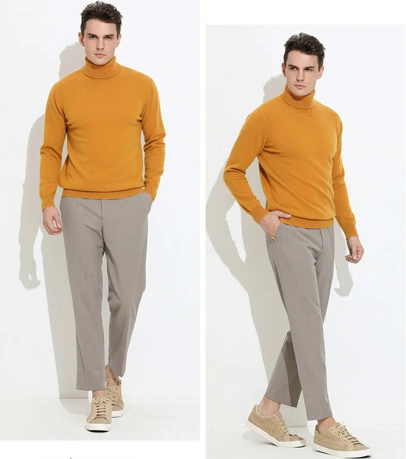 Cashmere Turtleneck Sweater For Men, Classic Long-Sleeve Winter Knit