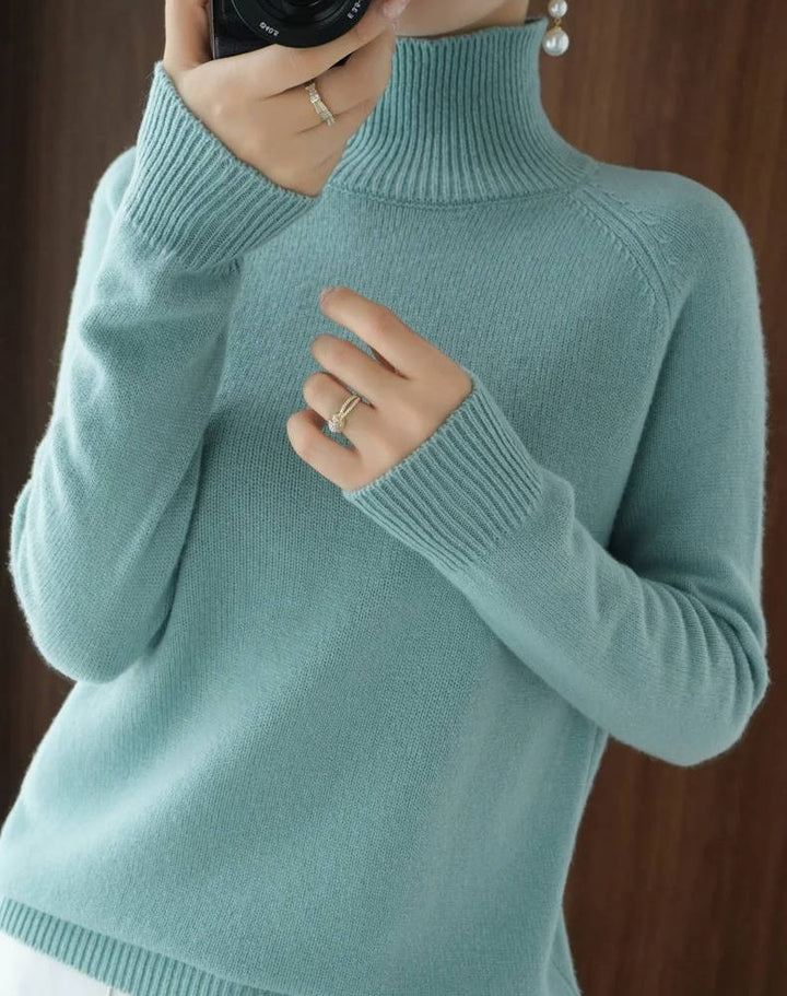 Cashmere Turtleneck Sweater For Women Long Sleeve Slim Fit Ribbed