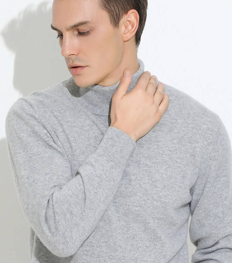 Cashmere Turtleneck Sweater For Men, Classic Long-Sleeve Winter Knit