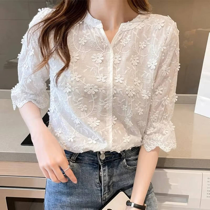 Floral Blouse For Women With Long Sleeves And Ruffle Details