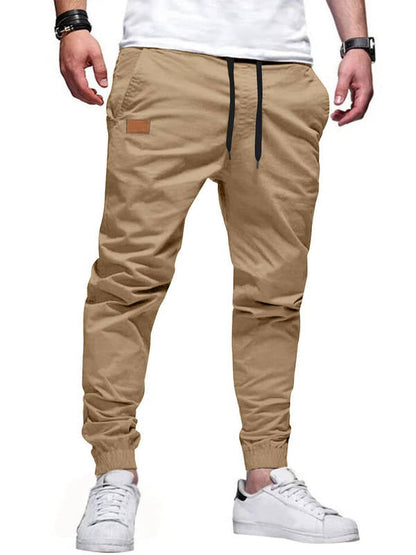 Men's Cotton Jogger Pants with Drawstring Waist and Tapered Ankle Cuffs