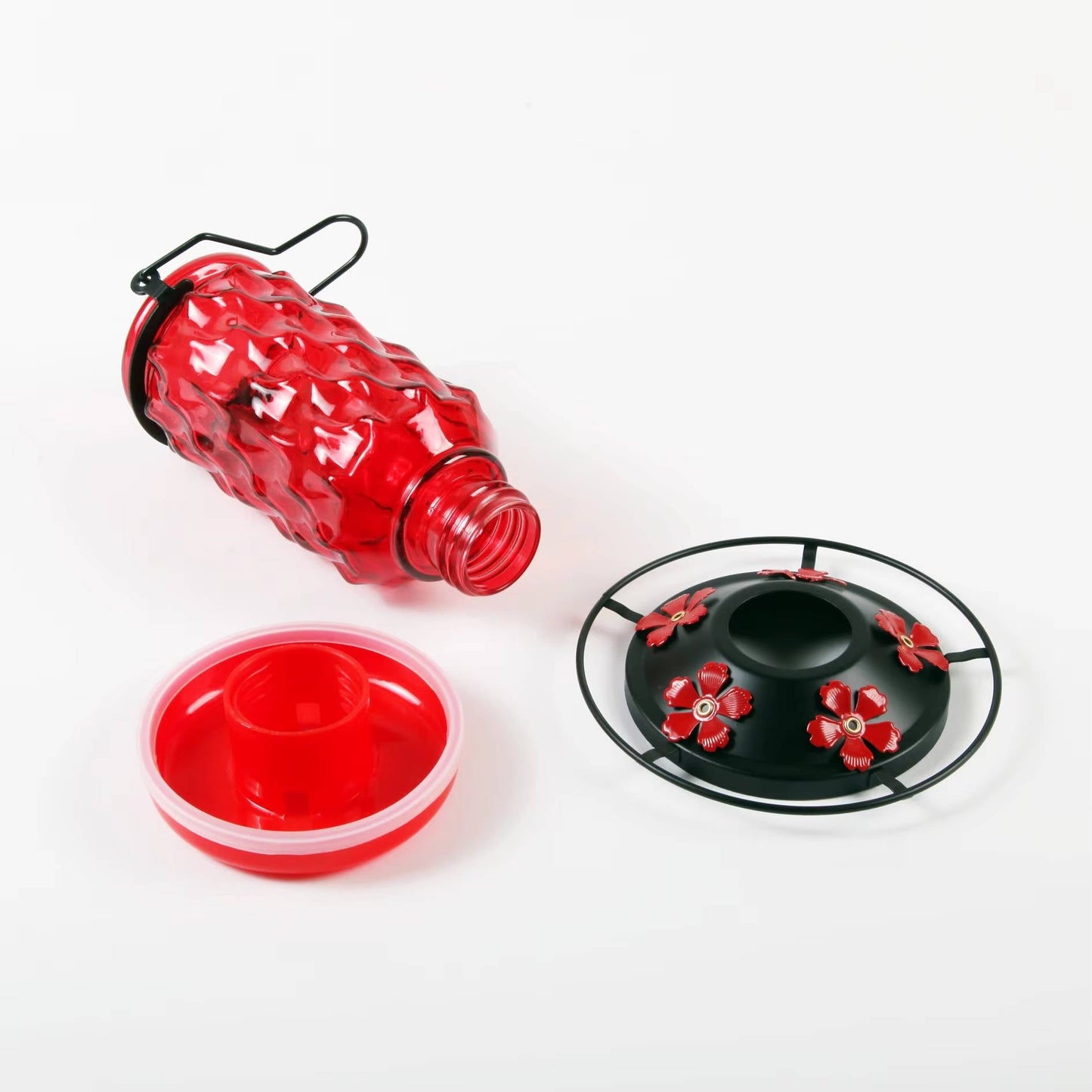Hummingbird Feeder with Bee Guard Ports and Built-In Ant Moat, 16oz Glass
