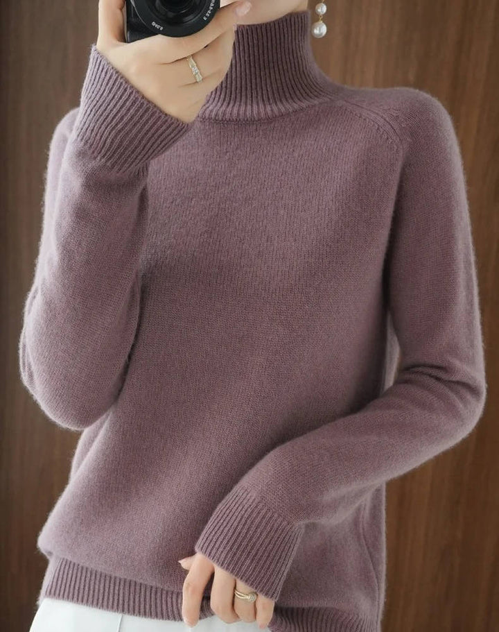Cashmere Turtleneck Sweater For Women Long Sleeve Slim Fit Ribbed