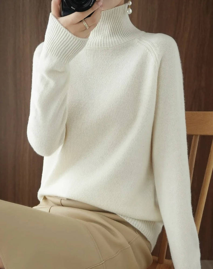 Cashmere Turtleneck Sweater For Women Long Sleeve Slim Fit Ribbed