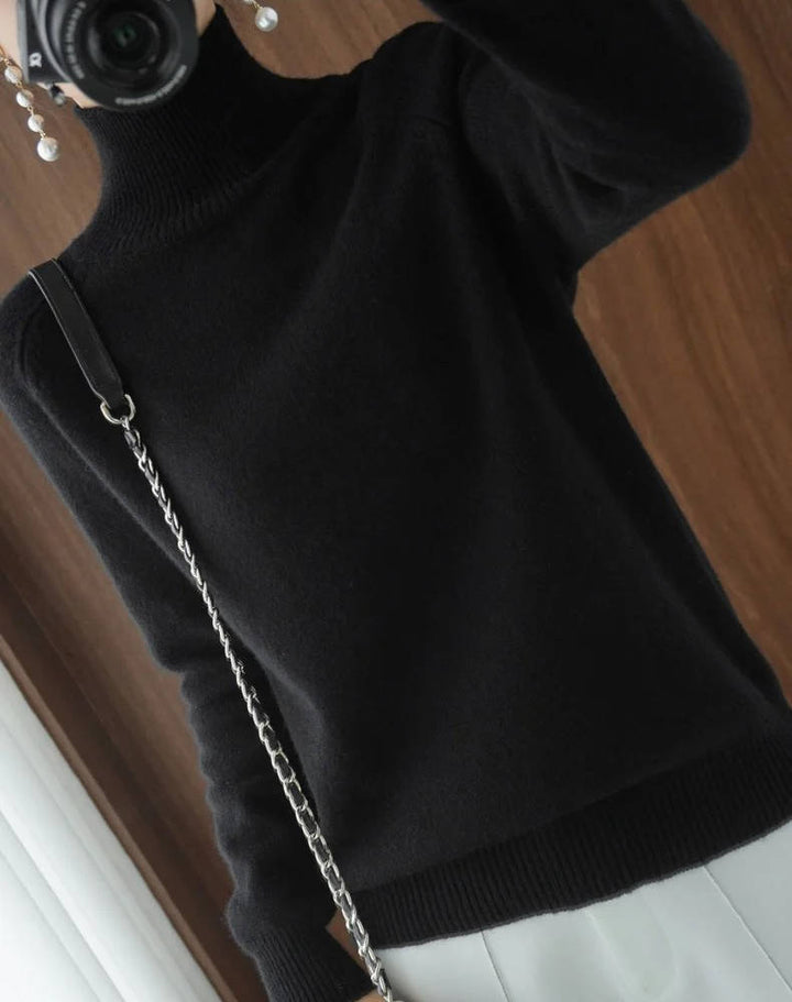 Cashmere Turtleneck Sweater For Women Long Sleeve Slim Fit Ribbed