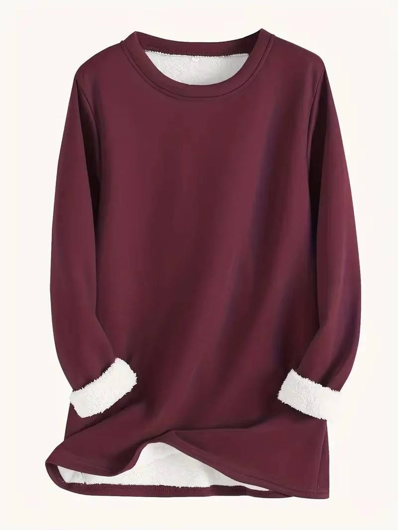 Fleece Lined Sweatsuit Set for Women with Crewneck Top and Drawstring Pants