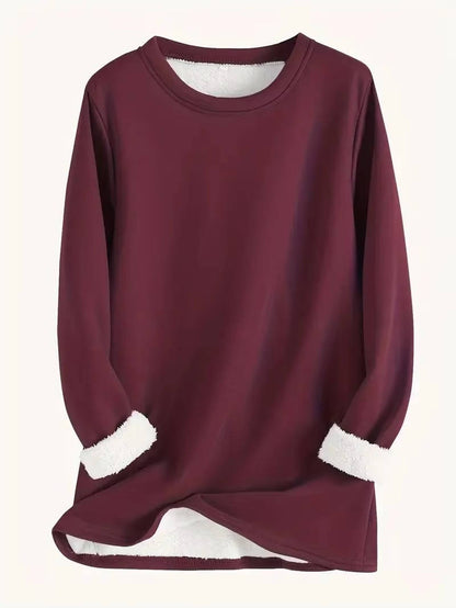 Fleece Lined Sweatsuit Set for Women with Crewneck Top and Drawstring Pants