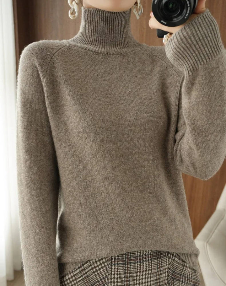 Cashmere Turtleneck Sweater For Women Long Sleeve Slim Fit Ribbed