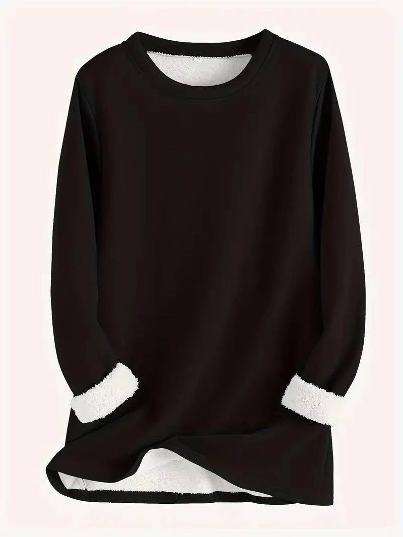 Fleece Lined Sweatsuit Set for Women with Crewneck Top and Drawstring Pants