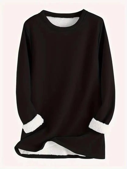 Fleece Lined Sweatsuit Set for Women with Crewneck Top and Drawstring Pants