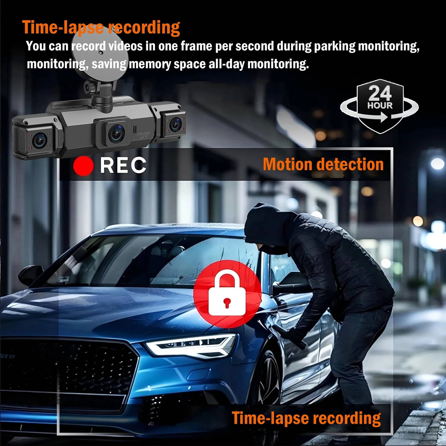Four Camera Dash Cam with Infrared Night Vision and App Control