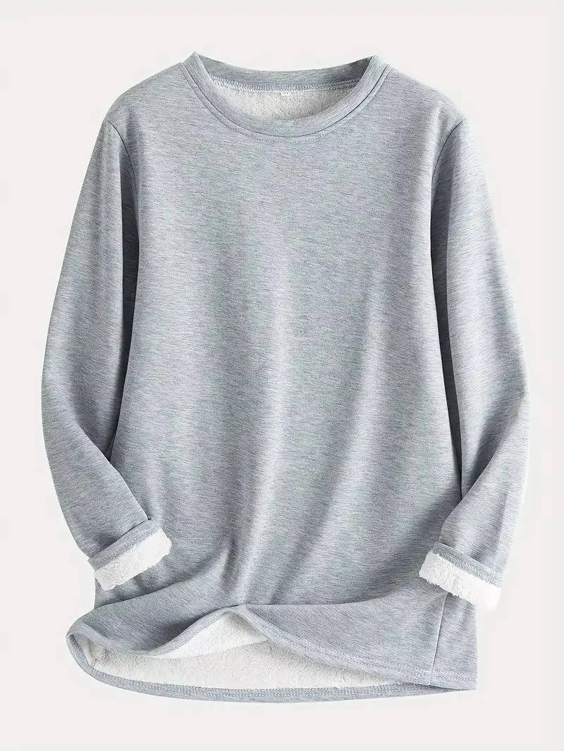Fleece Lined Sweatsuit Set for Women with Crewneck Top and Drawstring Pants