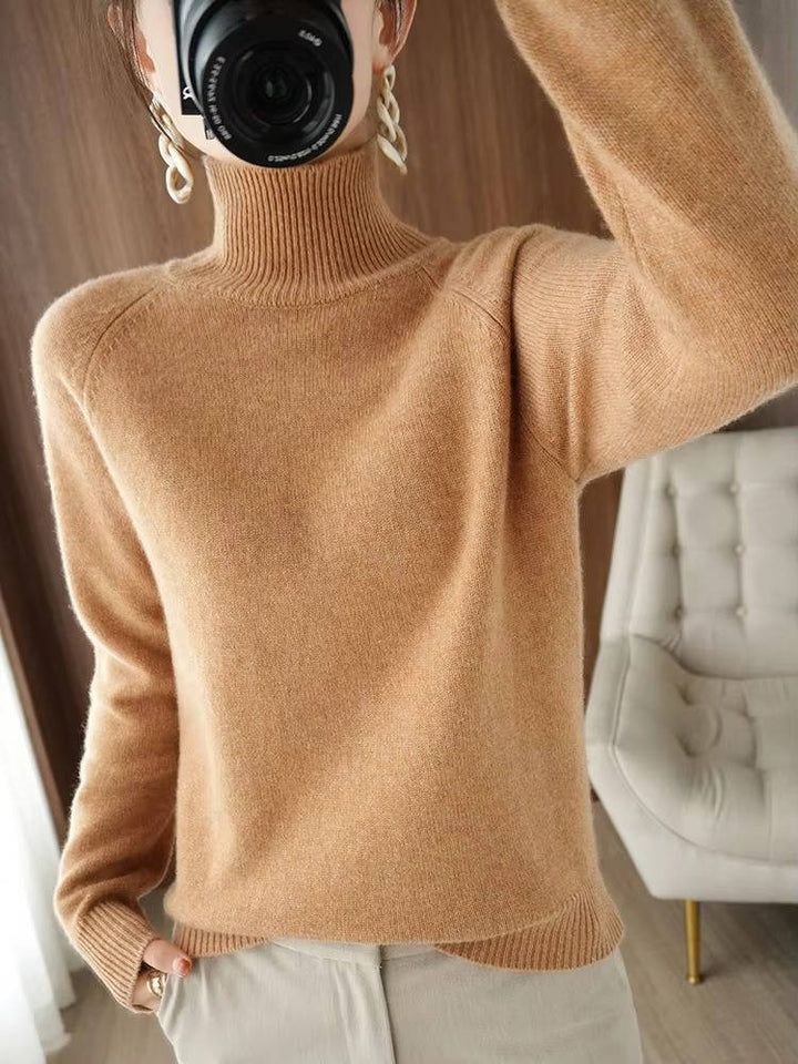 Cashmere Turtleneck Sweater For Women Long Sleeve Slim Fit Ribbed