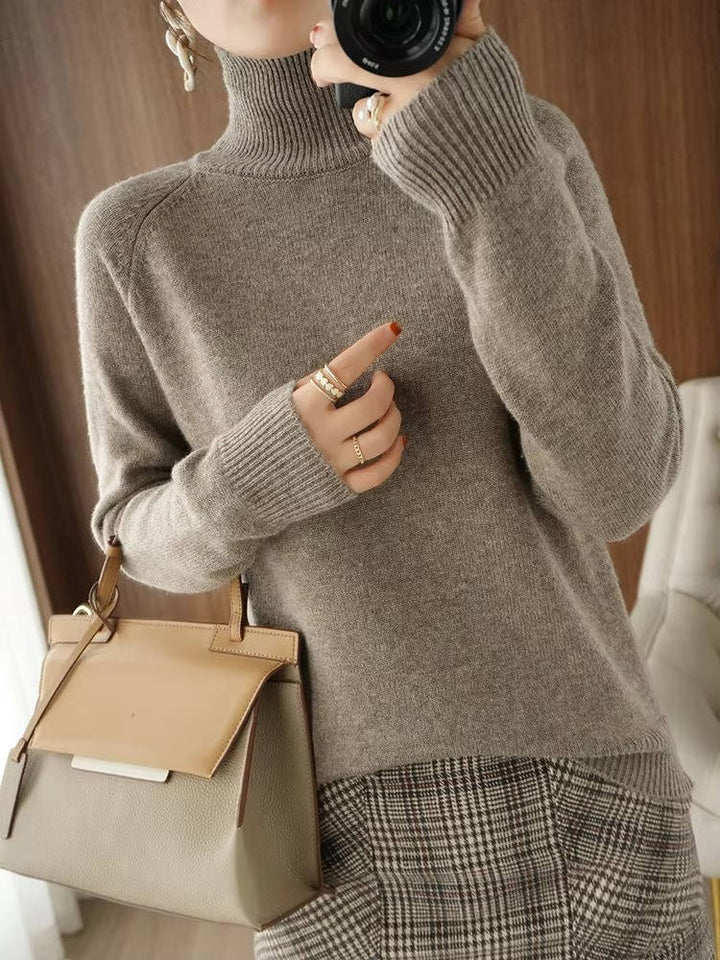 Cashmere Turtleneck Sweater For Women Long Sleeve Slim Fit Ribbed