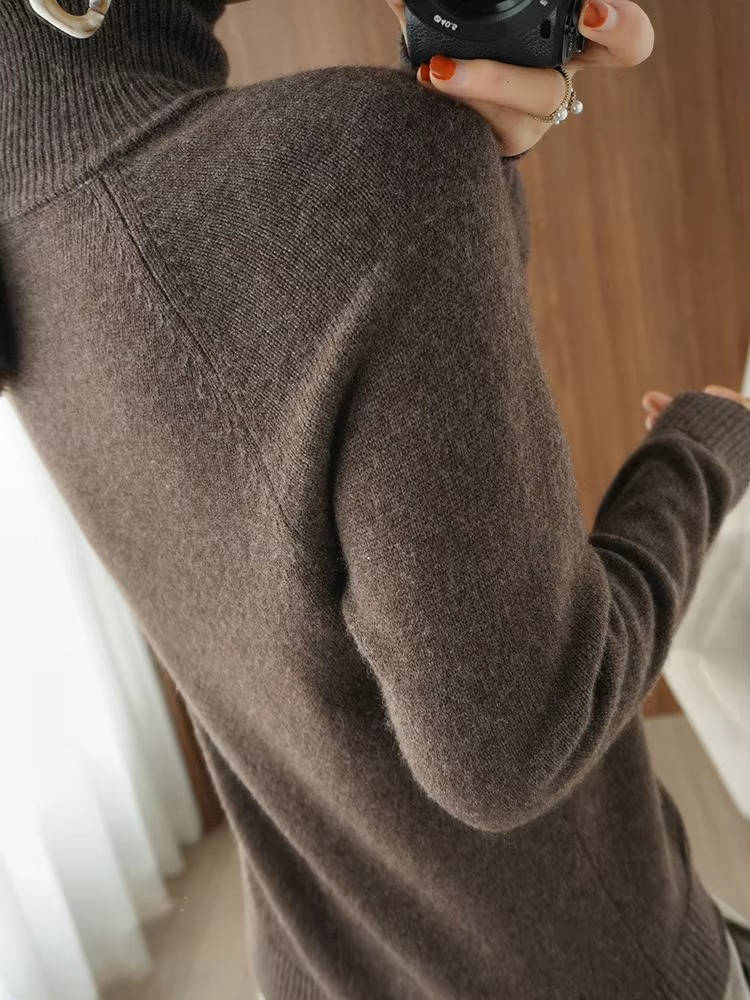 Cashmere Turtleneck Sweater For Women Long Sleeve Slim Fit Ribbed
