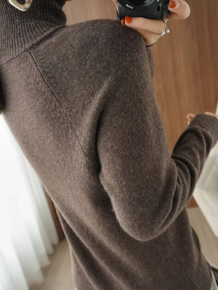 Cashmere Turtleneck Sweater For Women Long Sleeve Slim Fit Ribbed