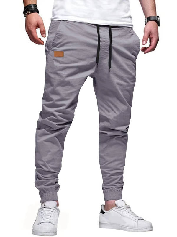 Men's Cotton Jogger Pants with Drawstring Waist and Tapered Ankle Cuffs