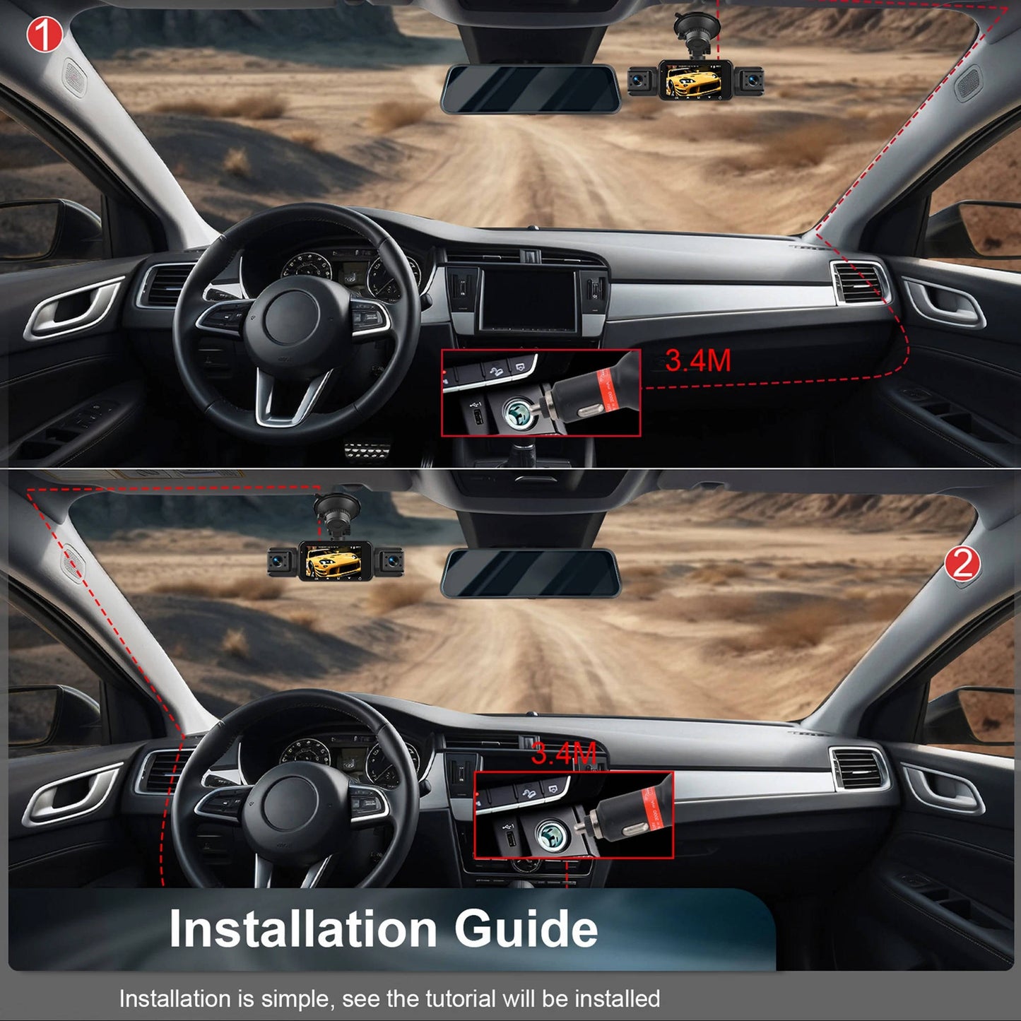 Four Camera Dash Cam with Infrared Night Vision and App Control