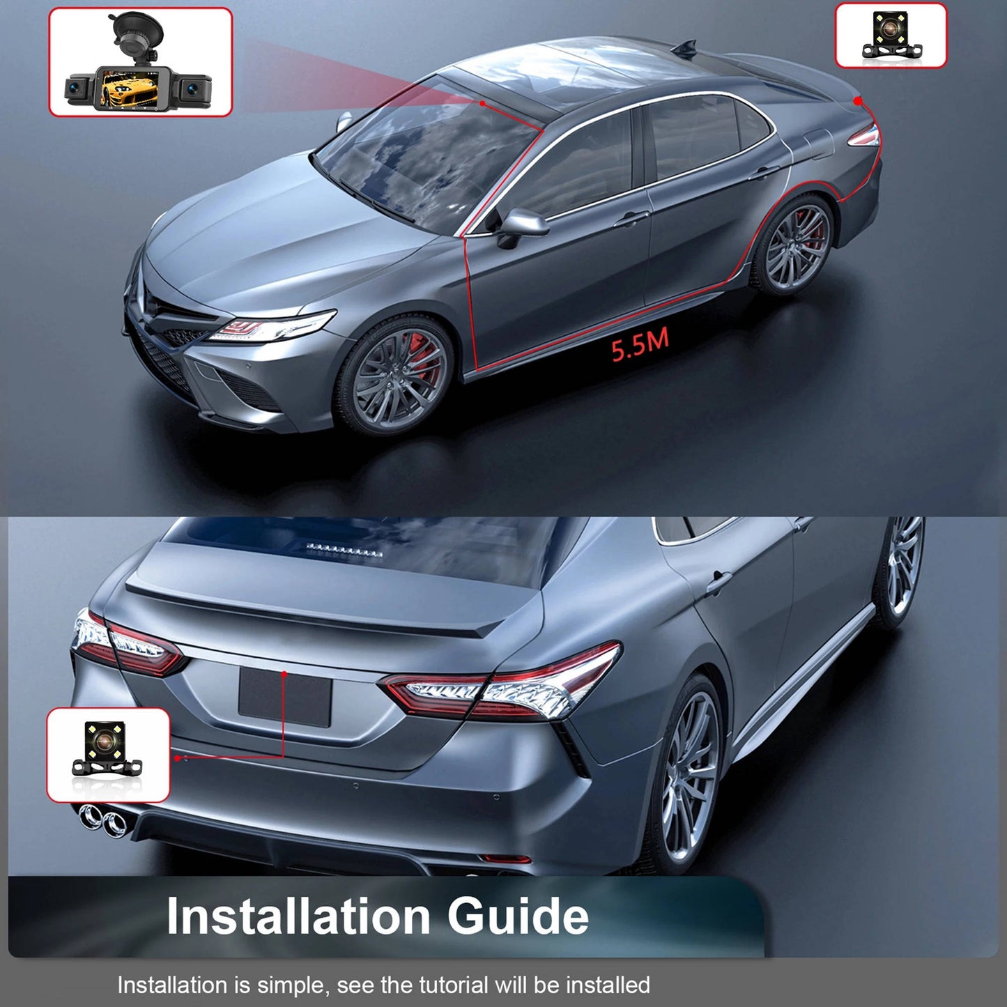 Four Camera Dash Cam with Infrared Night Vision and App Control