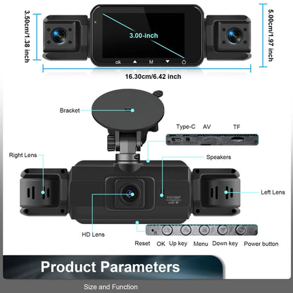 Four Camera Dash Cam with Infrared Night Vision and App Control