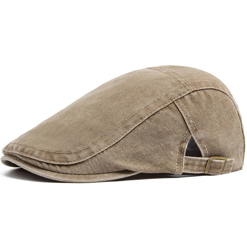 Eight Panel Cotton Denim Newsboy Cap with Adjustable Band and Distressed Finish