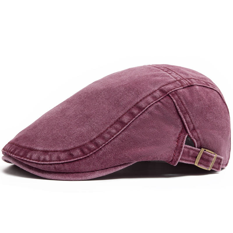 Eight Panel Cotton Denim Newsboy Cap with Adjustable Band and Distressed Finish