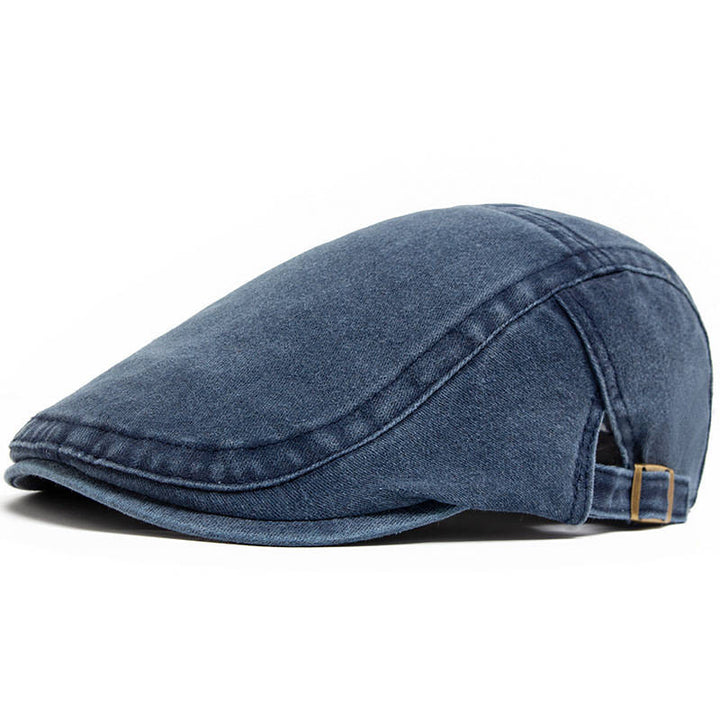 Eight Panel Cotton Denim Newsboy Cap with Adjustable Band and Distressed Finish