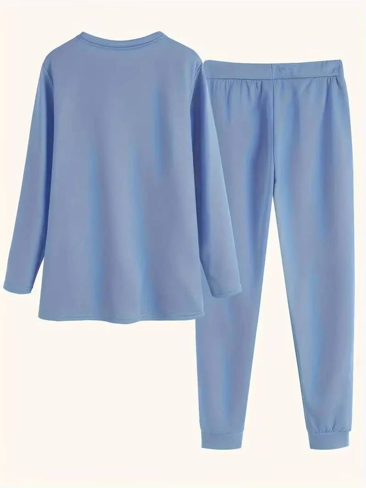 Fleece Lined Sweatsuit Set for Women with Crewneck Top and Drawstring Pants
