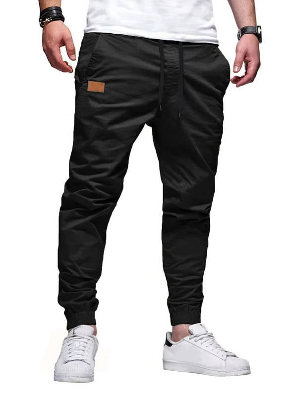 Men's Cotton Jogger Pants with Drawstring Waist and Tapered Ankle Cuffs
