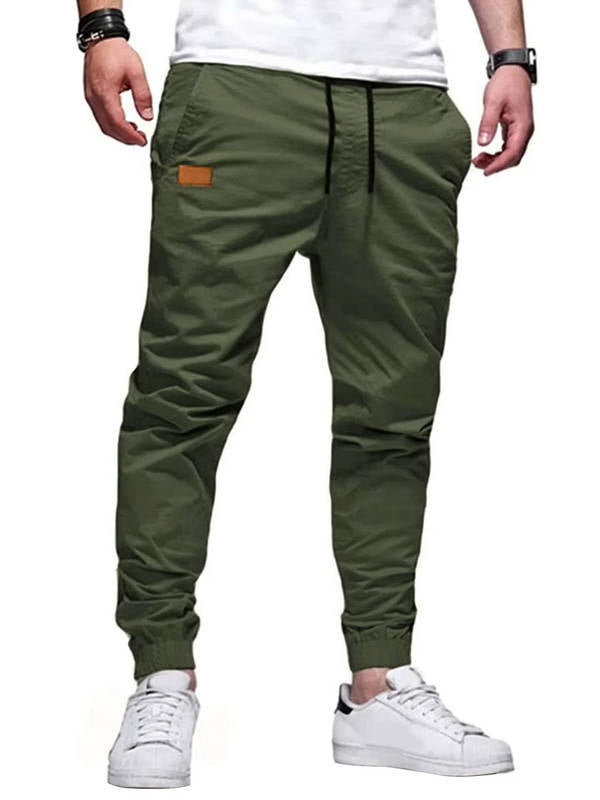 Men's Cotton Jogger Pants with Drawstring Waist and Tapered Ankle Cuffs