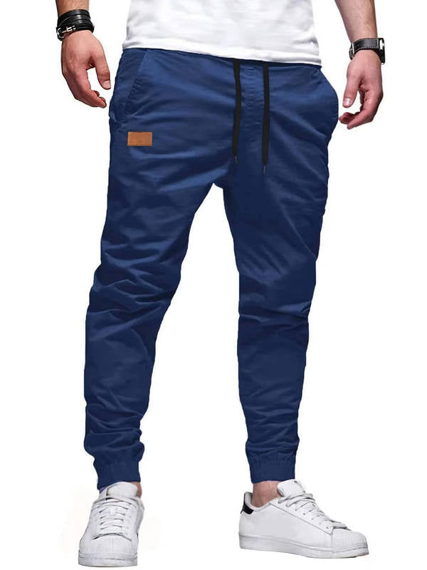 Men's Cotton Jogger Pants with Drawstring Waist and Tapered Ankle Cuffs