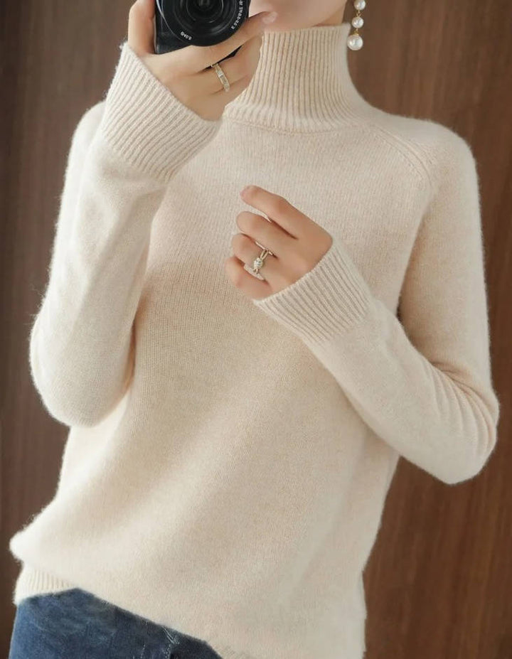 Cashmere Turtleneck Sweater For Women Long Sleeve Slim Fit Ribbed