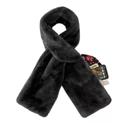 Faux Fur Pull-Through Scarf With Hidden Pocket For Winter