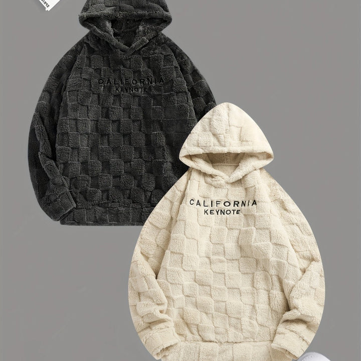 Embroidered Fleece Hoodie Unisex Loose Fit Winter Plush Comfort Sweatshirt For Daily Wear