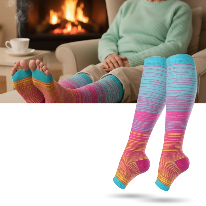 Compression Socks Open Toe Elastic Support For Leg Swelling And Circulation