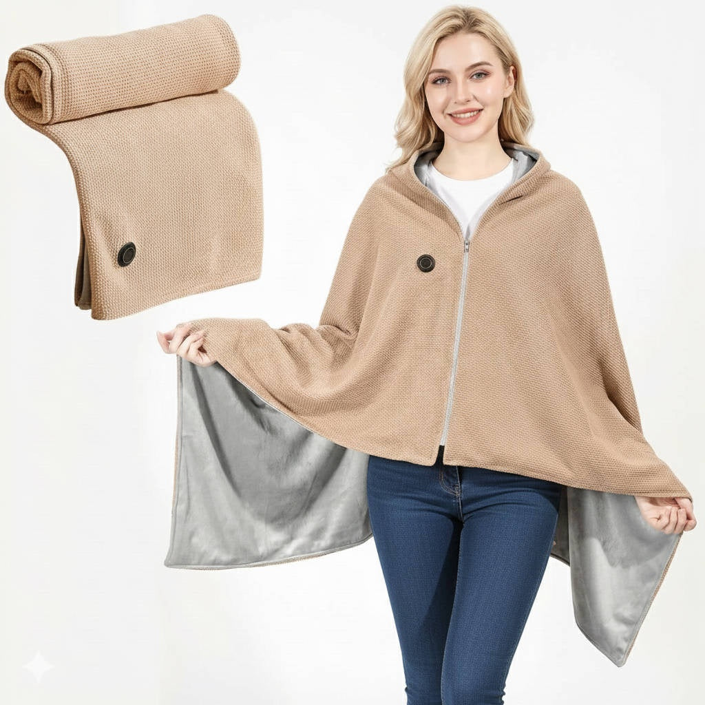 Eight Zone Heated Shawl Wrap with Three Temperature Settings and Rapid Carbon Fiber Heating