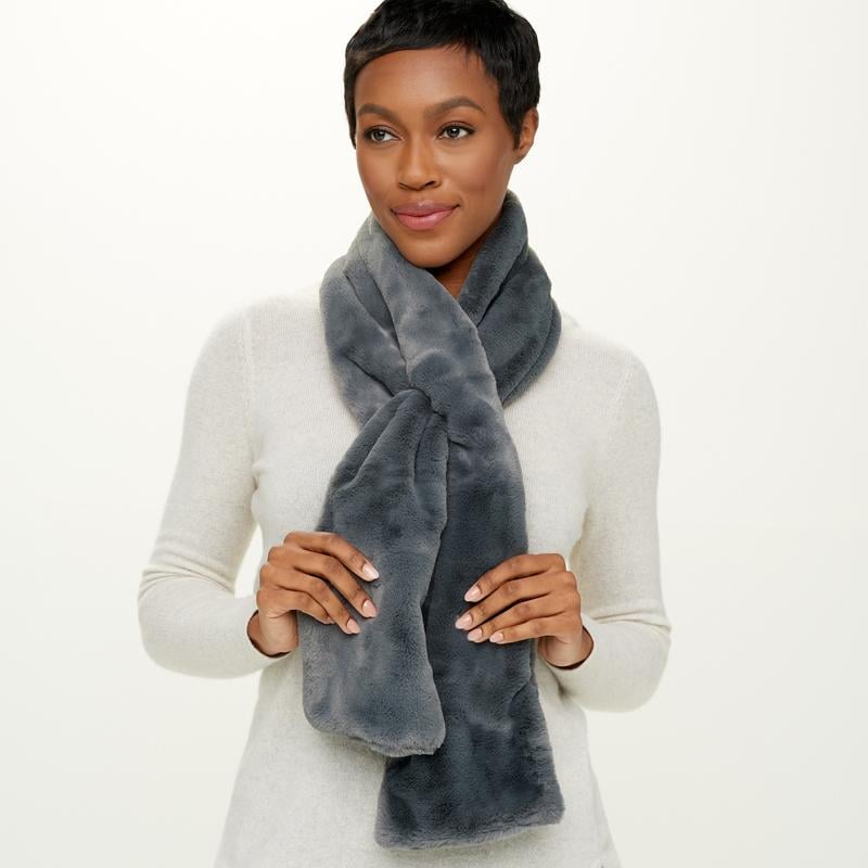 Faux Fur Pull-Through Scarf With Hidden Pocket For Winter