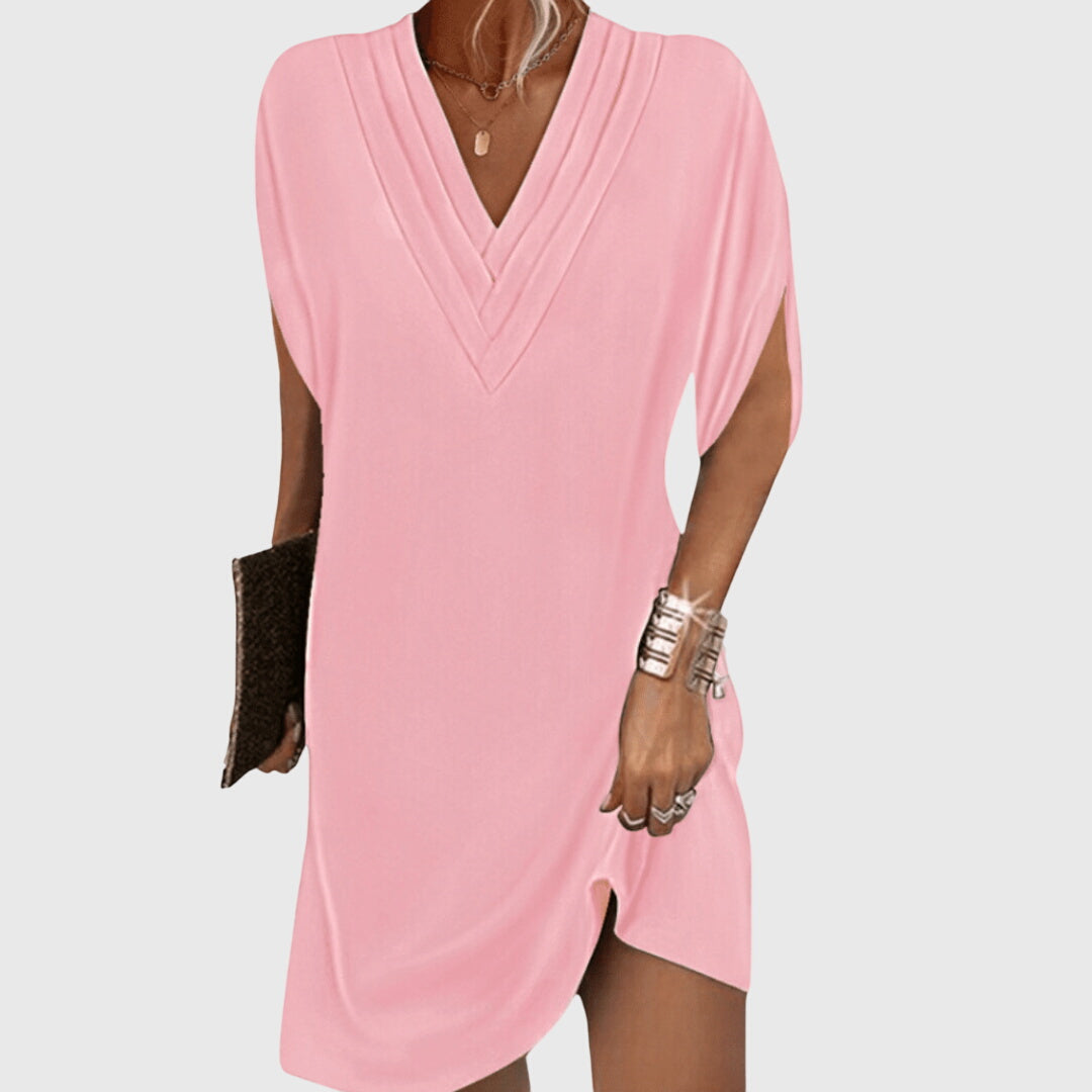 Flowy Midi Dress for Women with Refined Neckline Design