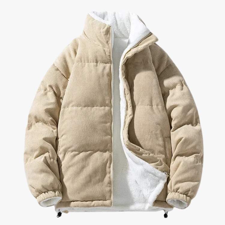 Corduroy Jacket With Fleece Lining, Warm Insulated Button Front Coat