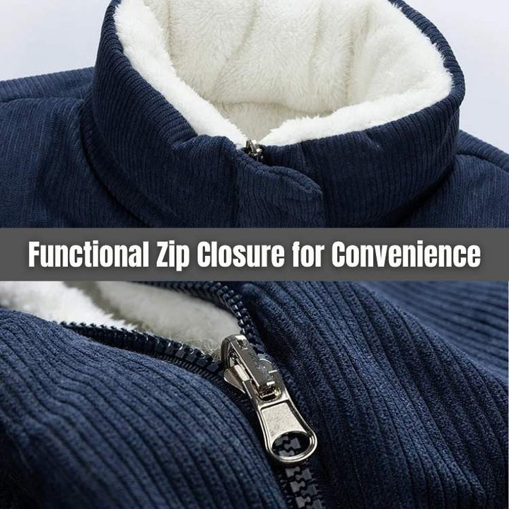 Corduroy Jacket With Fleece Lining, Warm Insulated Button Front Coat