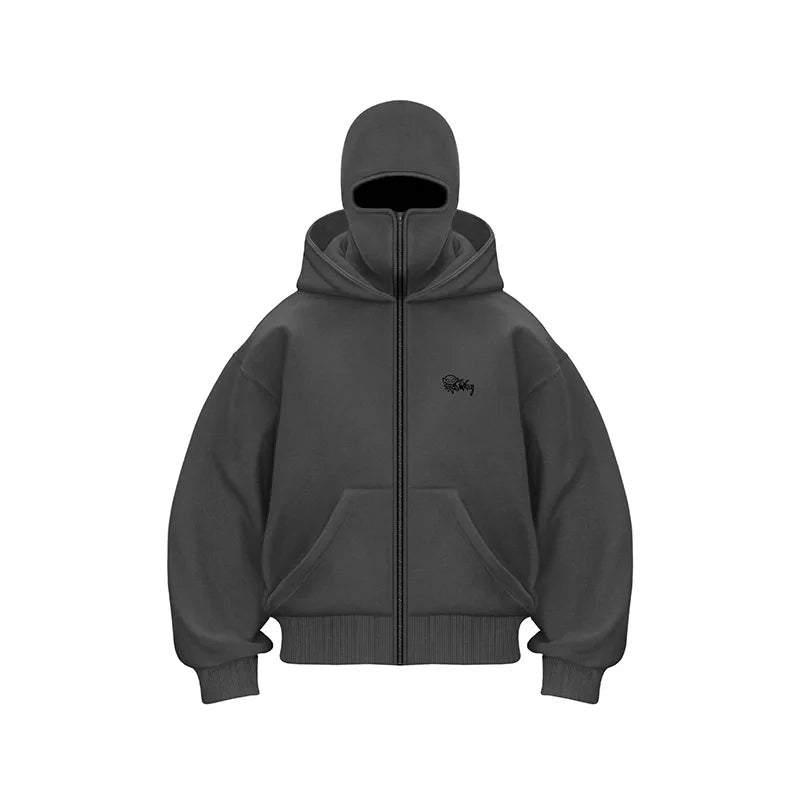 Men's Balaclava Zip Hoodie Warm Hooded Sweatshirt With Built-In Face Mask