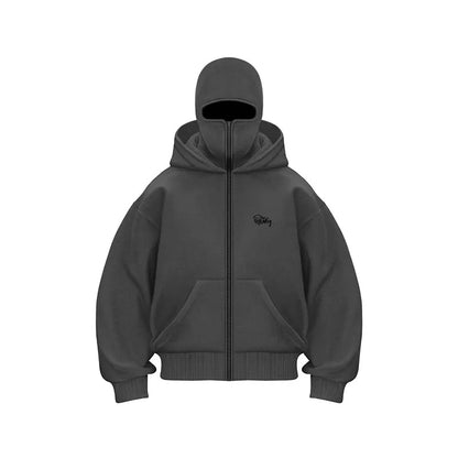 Men's Balaclava Zip Hoodie Warm Hooded Sweatshirt With Built-In Face Mask